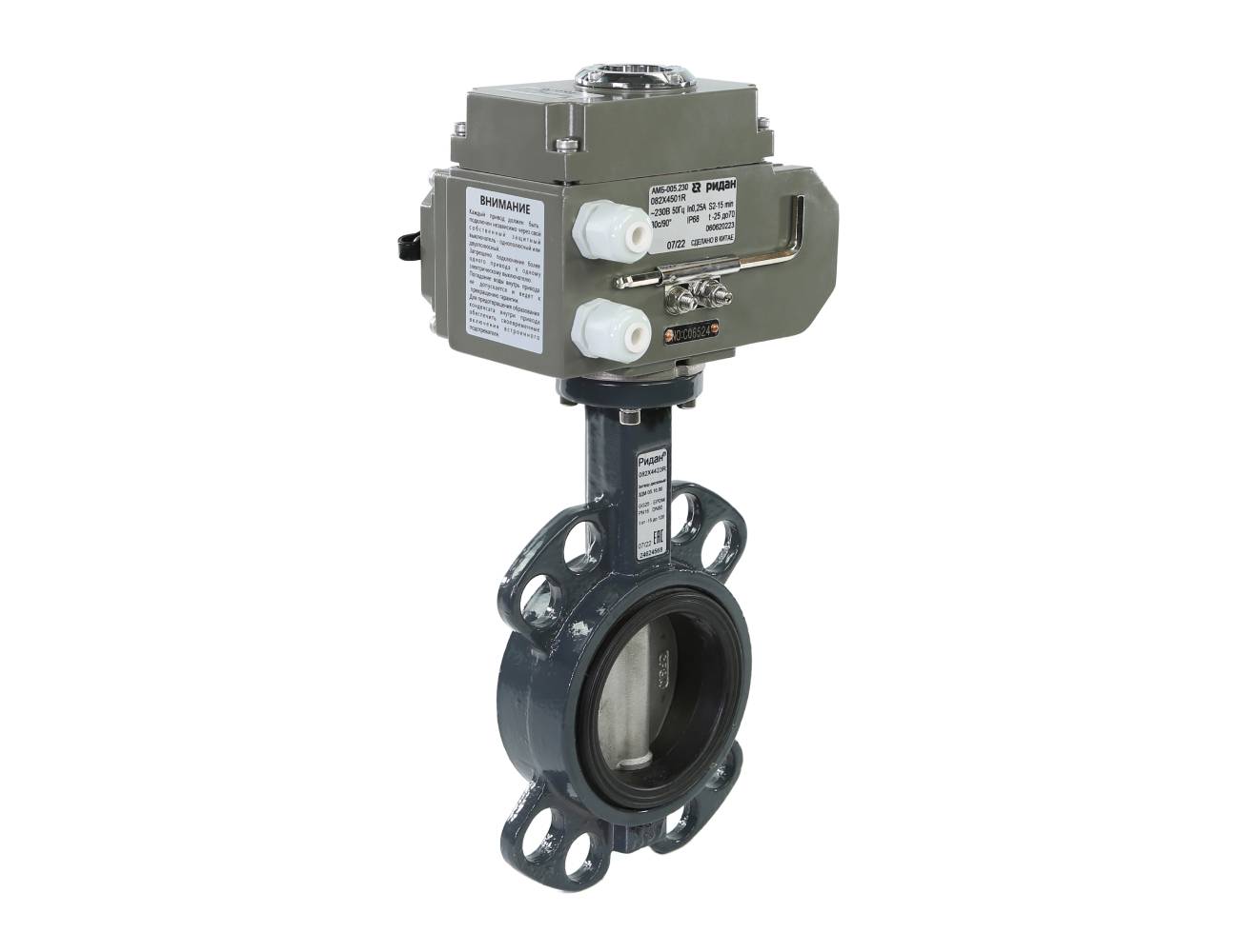 Ридан 082X4533R — Затвор дисковый PN16, DN80, диск — чугун, с электроприводом 220В