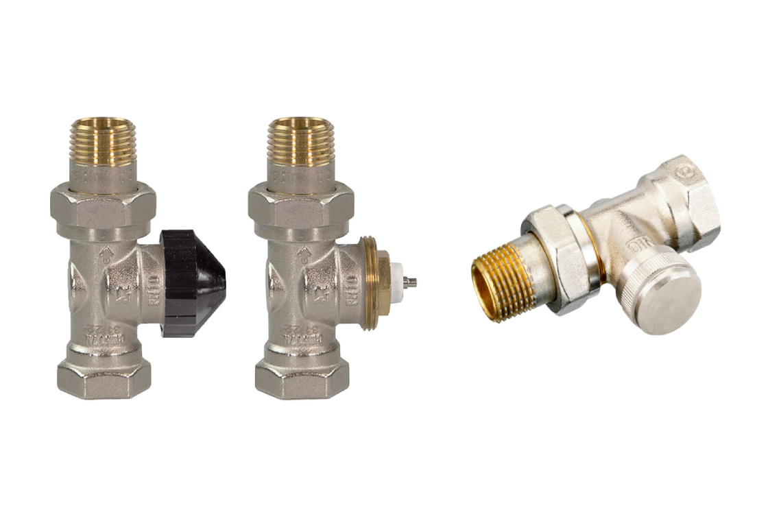 Комплект для двухтрубной системы отопления для радиаторов или конвекторов отопления с боковым подключением: клапан терморегулирующий 013G7016R + клапан запорный прямой 003L0146R